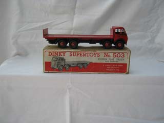 Dinky Super Toys 503 Foden Flat Truck With Tail Board 1st Type Cab, Red Cab and Flatbed, Black Flash and Chassis
