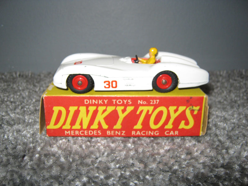 Dinky Toys 237 Mercedes Benz Racing Car, White Body, Red Interior, Yellow Driver No 30