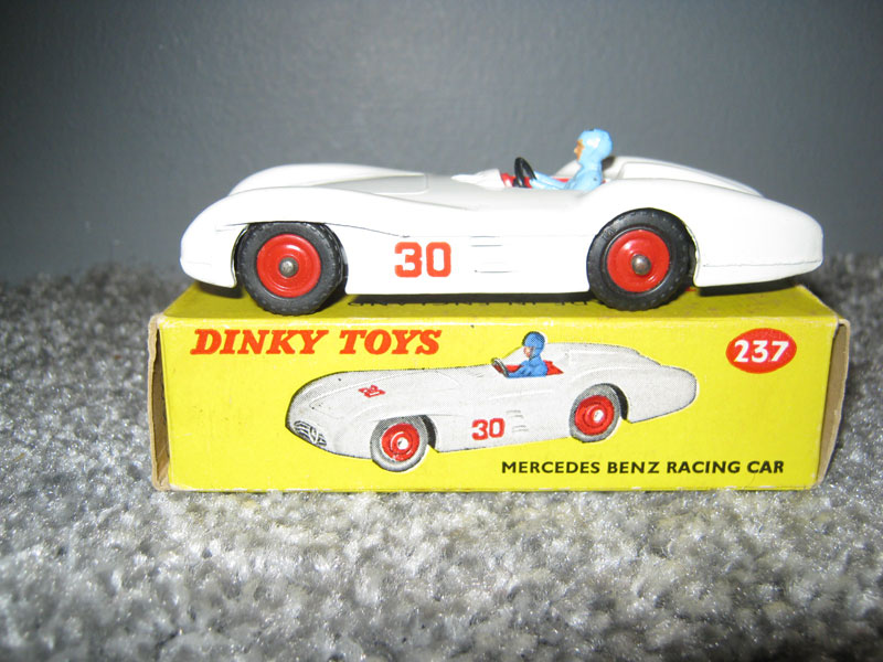 Dinky Toys 237 Mercedes Benz Racing Car, White Body, Red Interior, Blue Driver