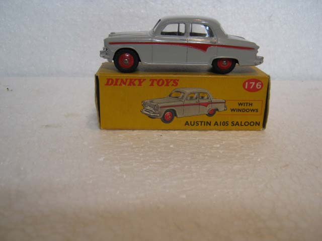Dinky Toys 176 Austin A105 Saloon Pale Grey Body, Red Line and Red Hubs