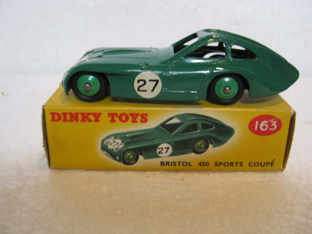 Dinky Toys 163 Bristol 450 Sports Coupe British Racing Green Body, Green Hubs, Racing Number 27